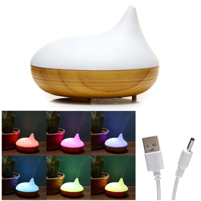 LED Kleuren Gecanneleerd Hout Effect USB Aroma Diffuser 80ml