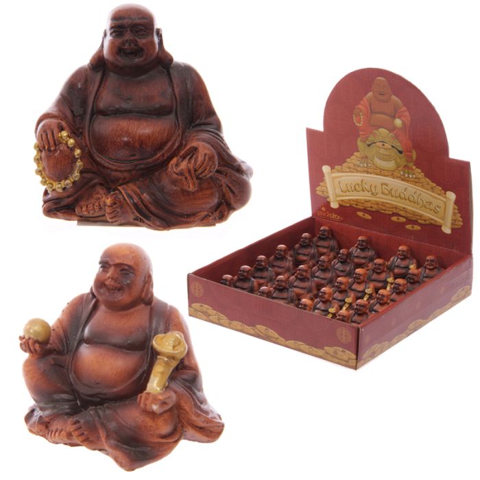 Mini Hout-effect Chinese Lachende Boeddha