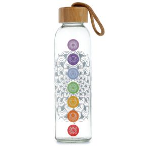 Chakra 500ml Duurzame Glazen Waterfles Bamboe Deksel