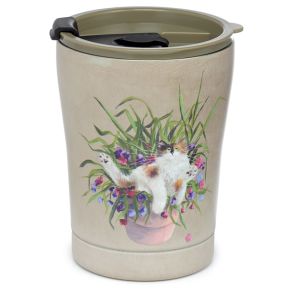 Kim Haskins Cat in plant pot Green RVS Heet & Koud Thermosbeker 300ml