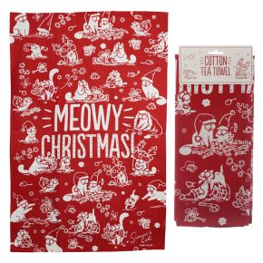 Poly-Katoen Theedoek - Simon's Cat Meowy Kerst