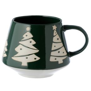 Kerstboom - Groen Glazuur Reliëf Stoneware Mok